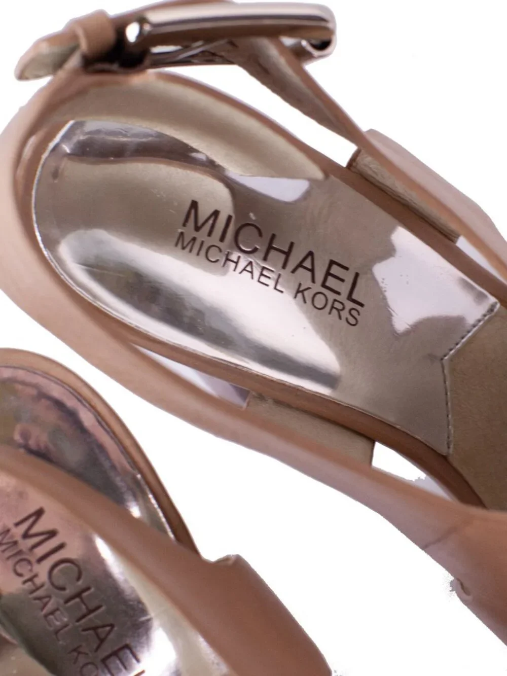 Michael Kors Tan Leather Platform Peep Toe Ankle Strap Heels Size 7 Nude Beige